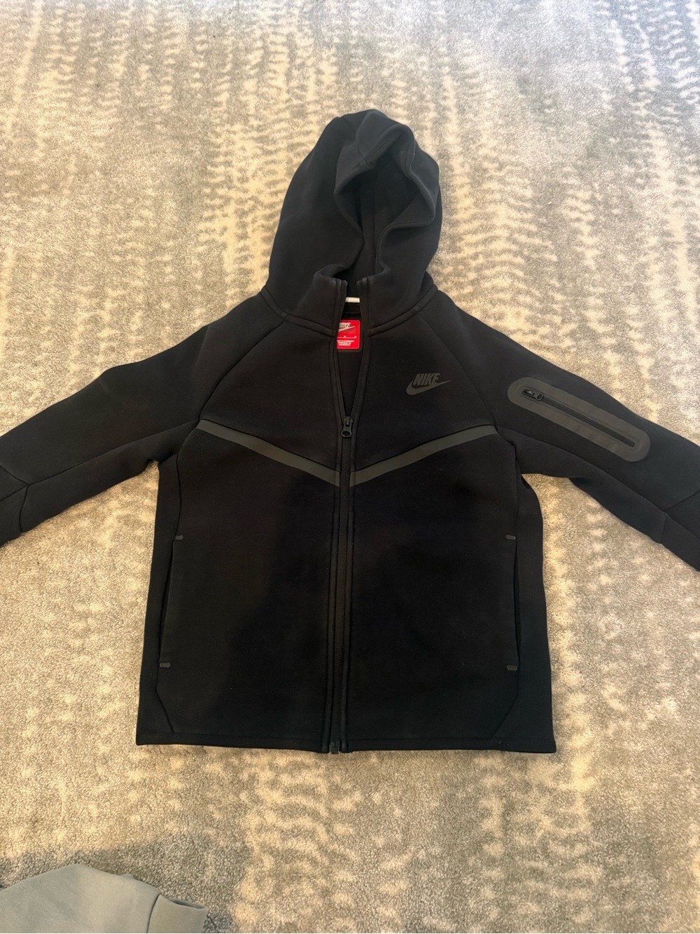 Nike Tech Kids Black Hooded Zip-Up Jacket with Subtle Logo